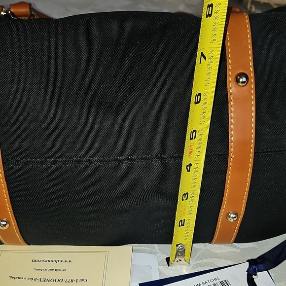 Dooney & Bourke Medium Black Canvas and Brown Leather Trim Satchel - Picture 10 of 13